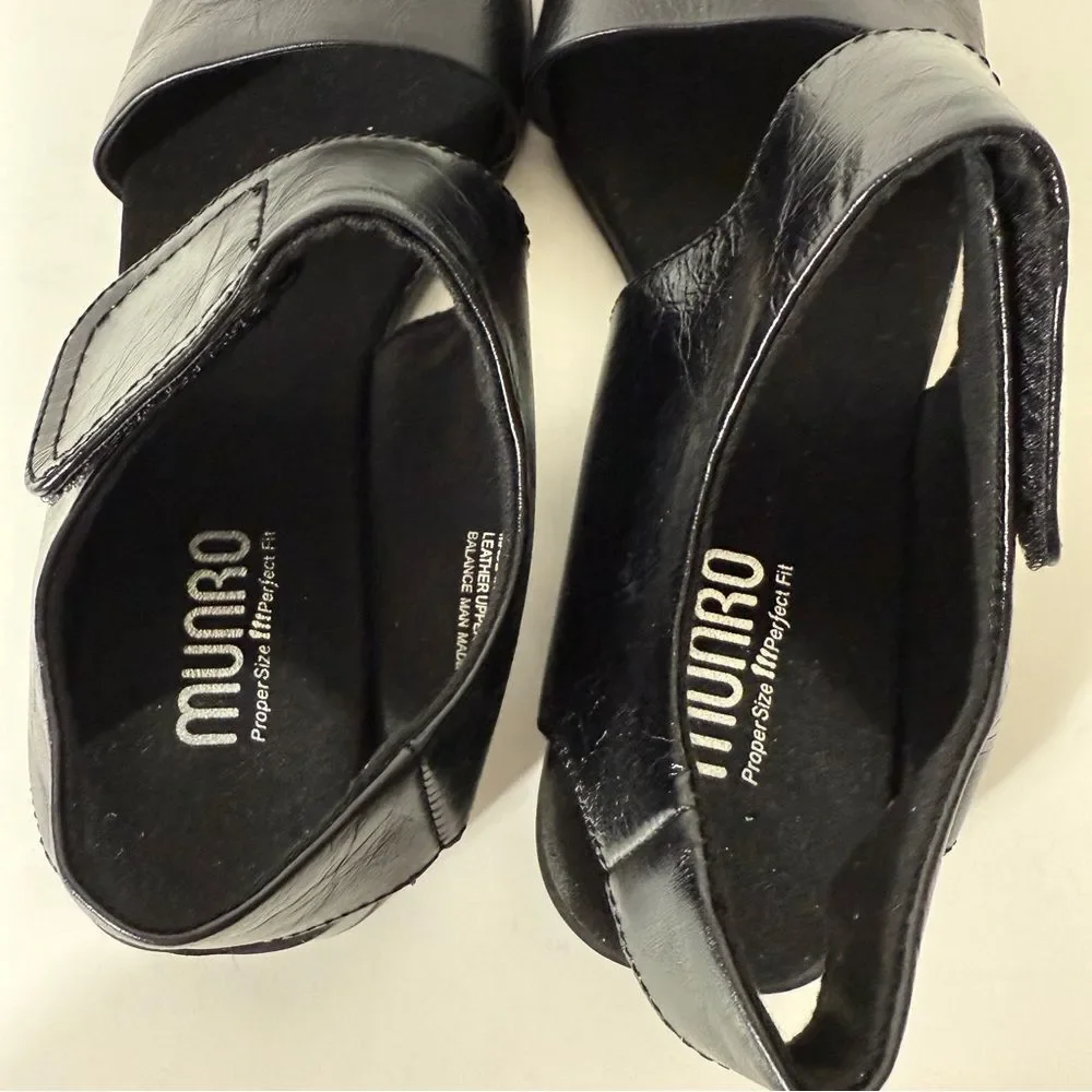 Munro Womens Nissa Leather Black Hook And Loop Comfort Sandal Size 7.5